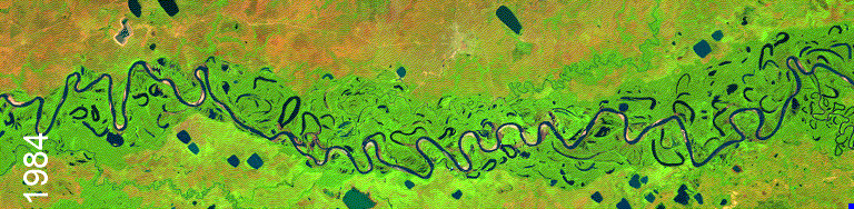 Animated time lapse of a single-channel river building a channel belt along the Mamoré River near Trinidad, Bolivia